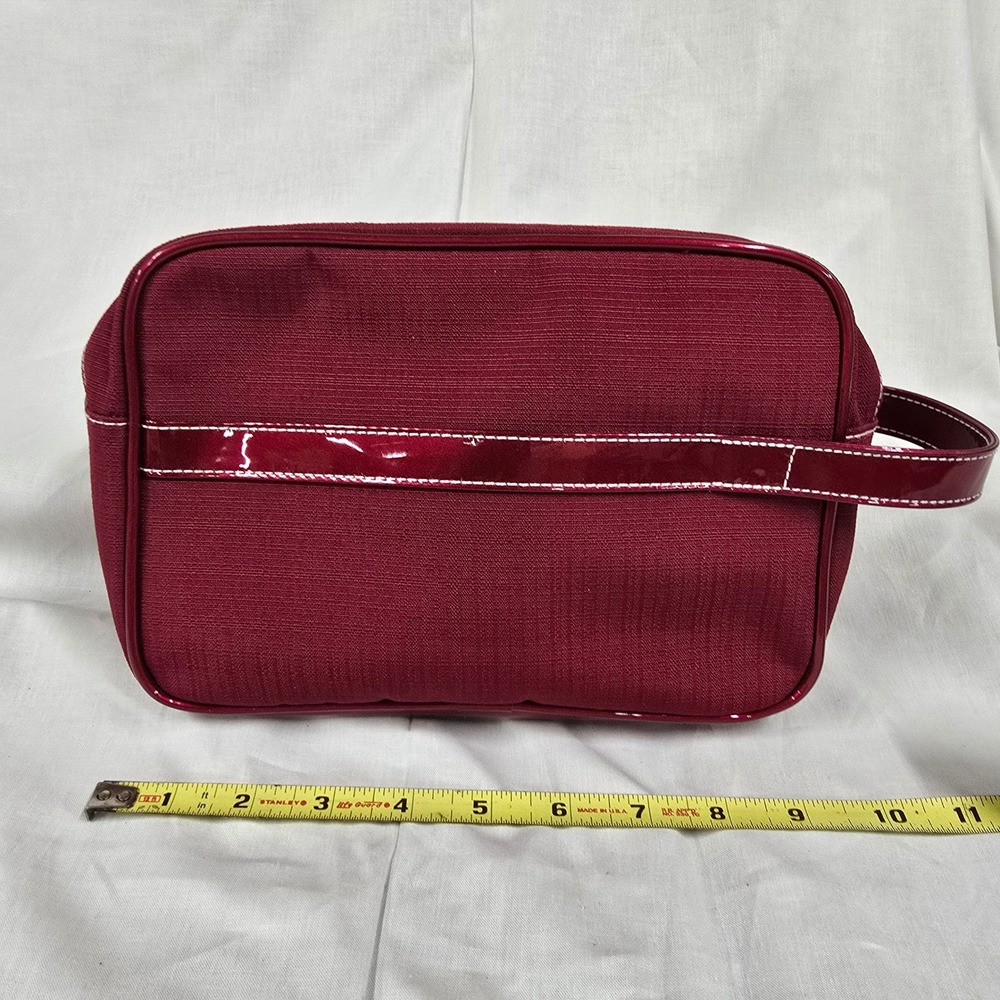 Estee Lauder Burgundy Canvas Patent Trim Makeup Bag Cosmetic Travel Case Wine